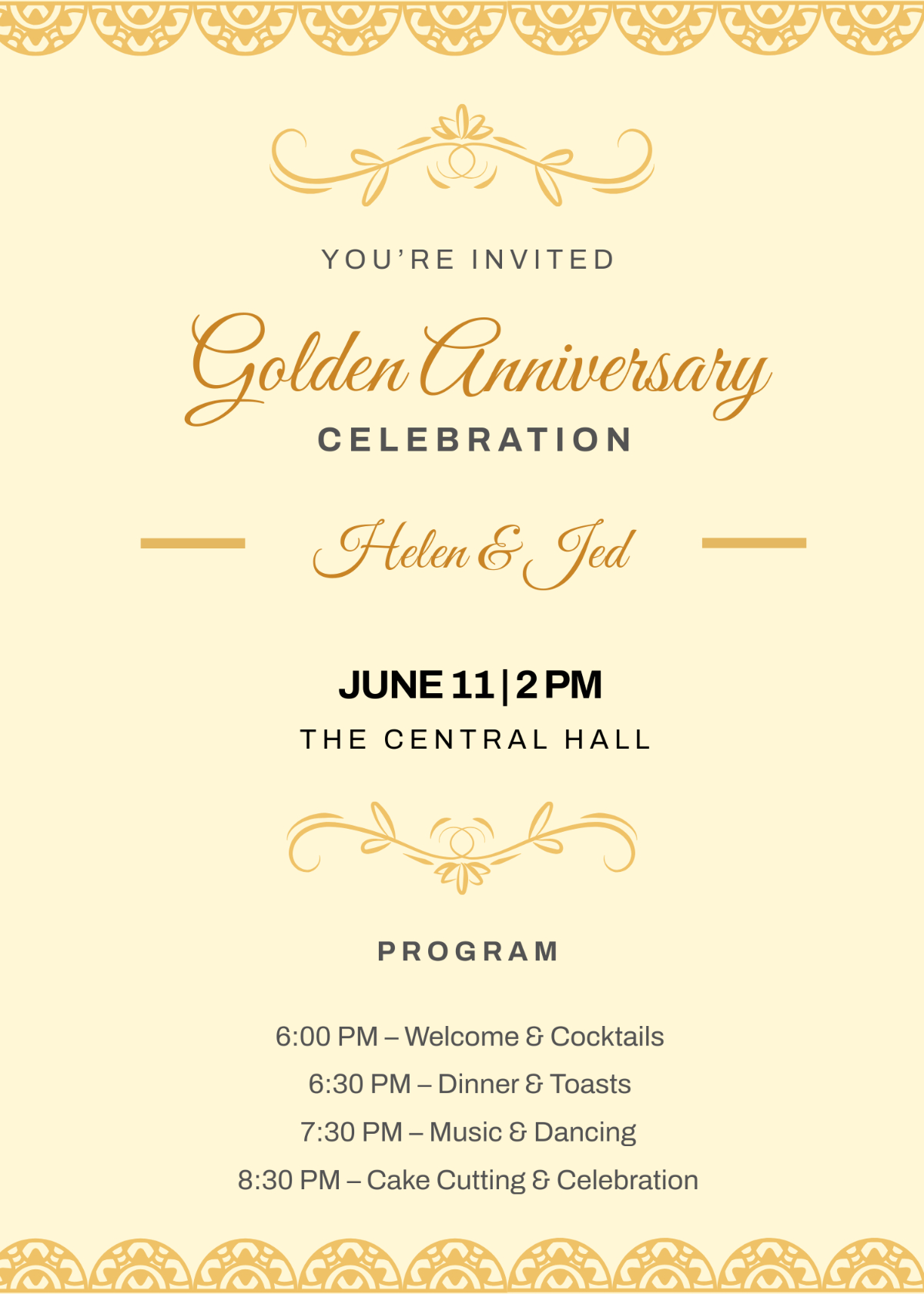 Free 50Th Anniversary Invitation With Program Template To Edit Online throughout Free 50Th Anniversary Printables