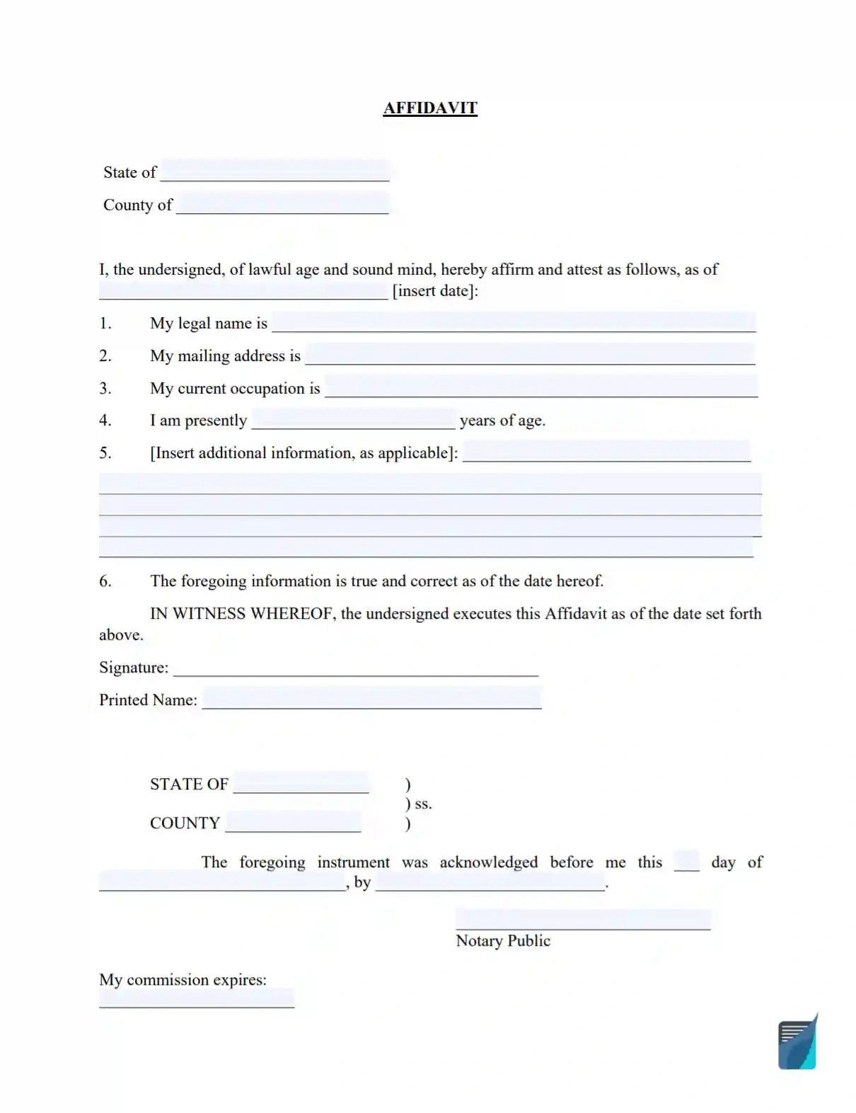 Free Affidavit Forms | Download Legal Affidavit Templates throughout Free Printable Blank Affidavit Form