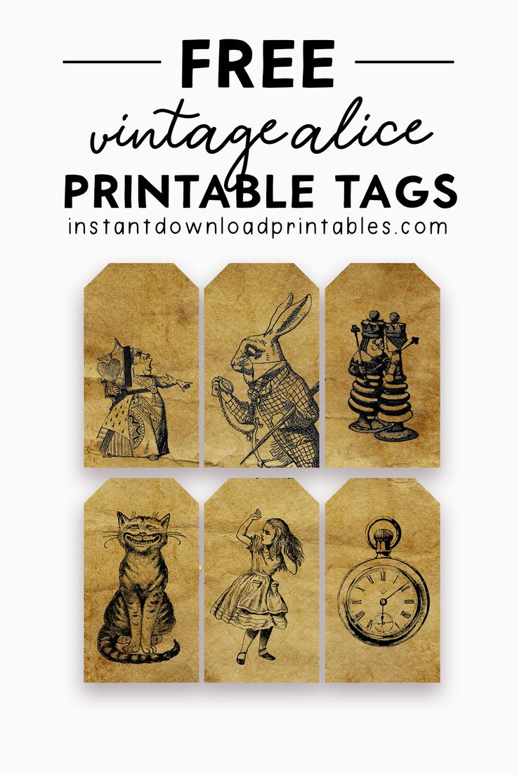 Free Alice In Wonderland Vintage Grunge Tags - Instant Download in Free Vintage Alice In Wonderland Printables