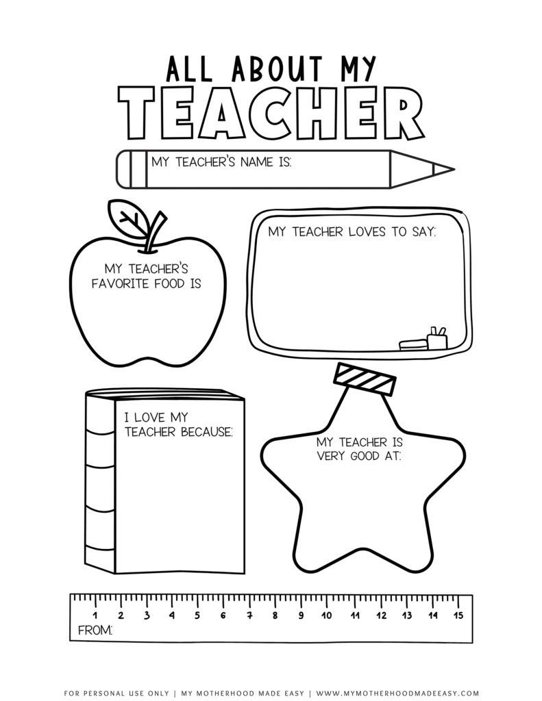 Free All About My Teacher Printable Pdf (Thank You Gift) – My with All About My Teacher Free Printable