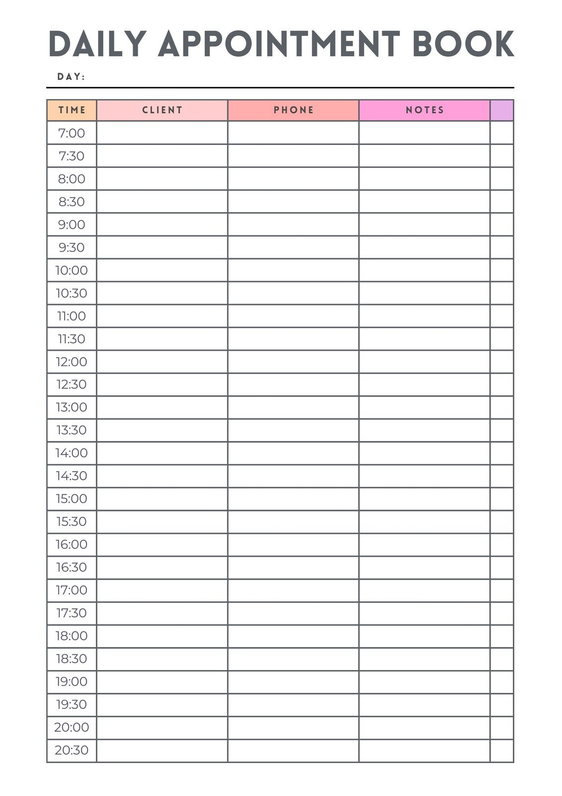 Free And Customizable Appointment Templates in Appointment Book Template Free Printable