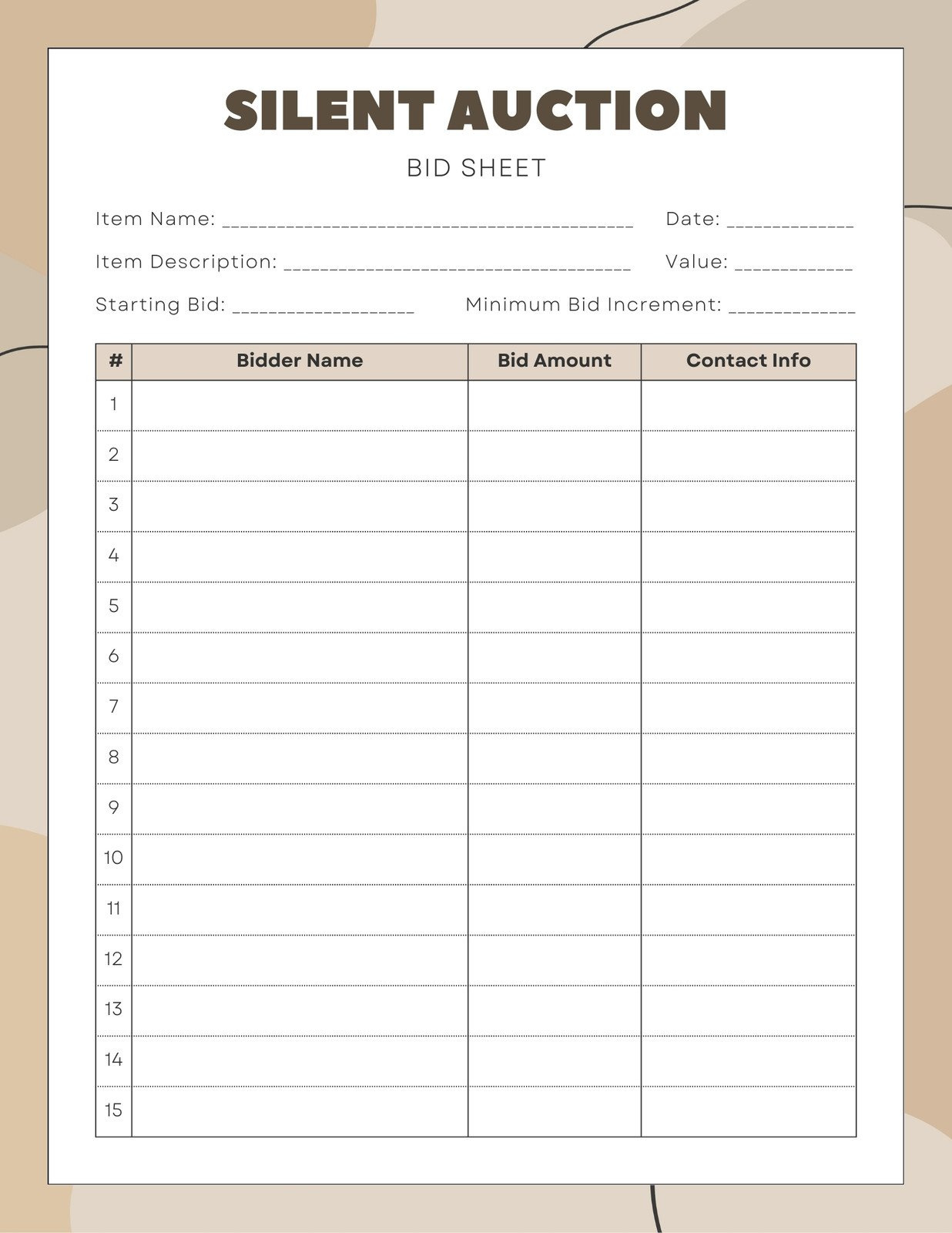 Free And Customizable Auction Templates regarding Free Printable Silent Auction Templates