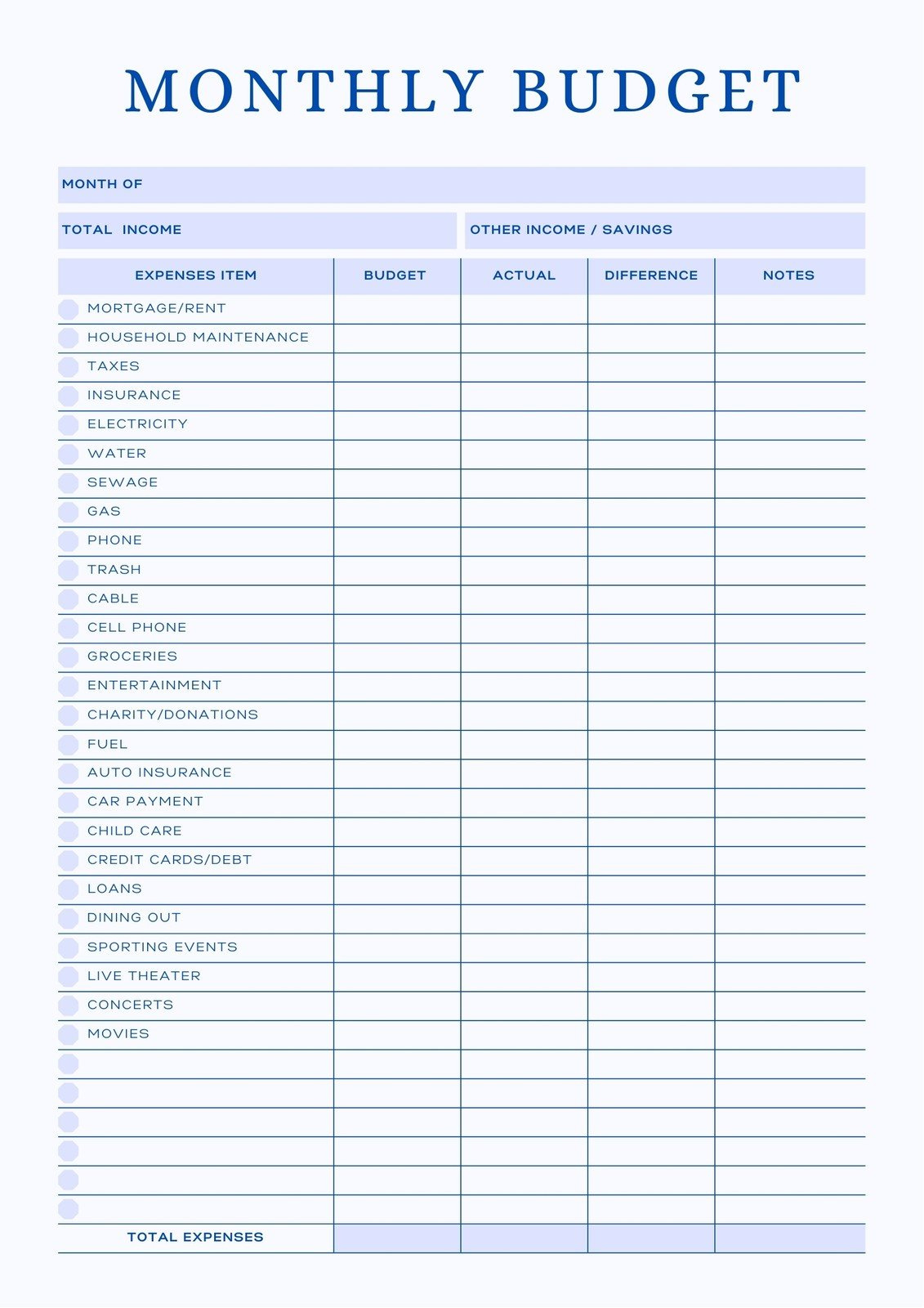 Free And Customizable Budget Templates - Worksheets Library within Free Printable Household Expense Sheets