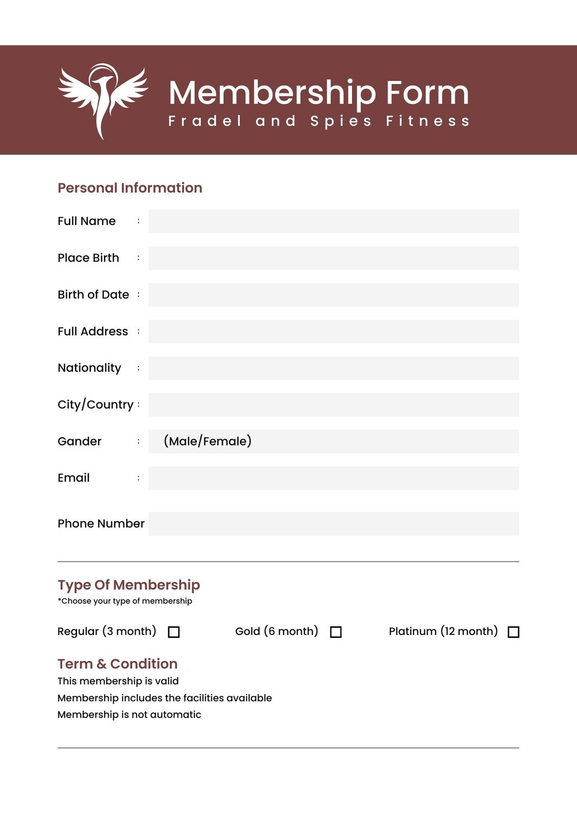 Free And Customizable Membership Templates with Free Printable Membership Forms