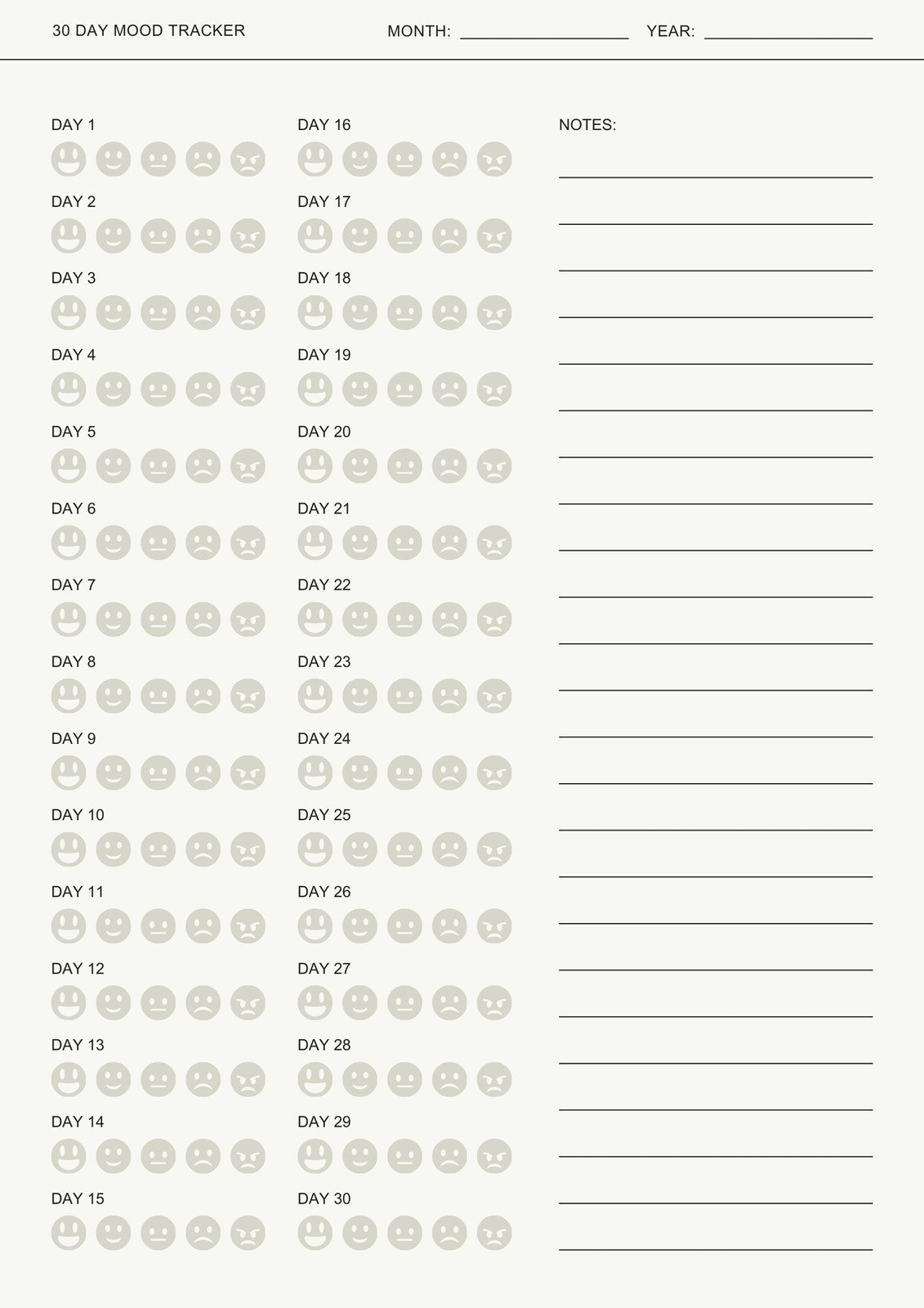Free And Customizable Mood Templates in Free Mood Tracker Printable
