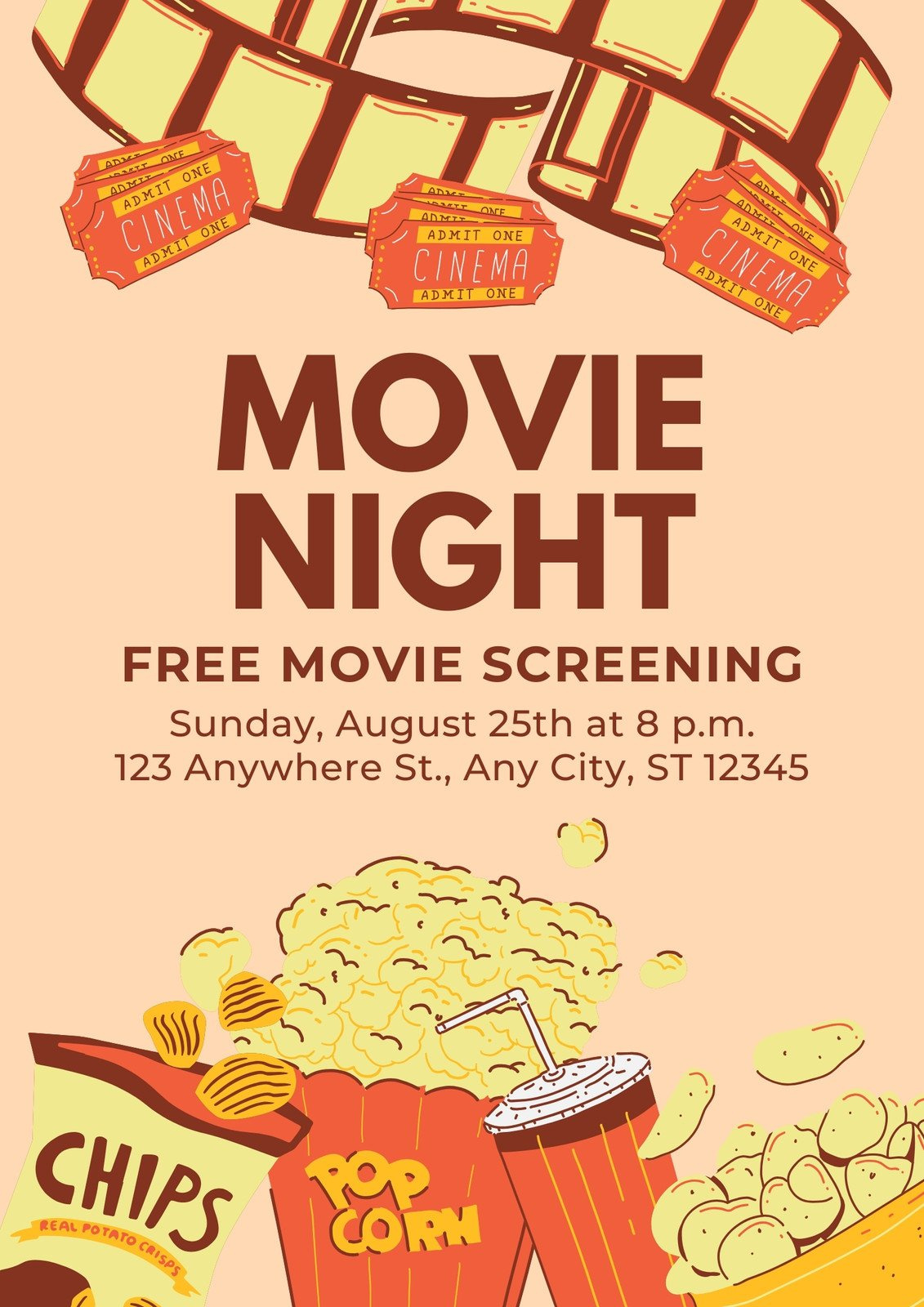 Free And Customizable Movie Night Templates | Canva in Free Printable Movie Themed Invitations