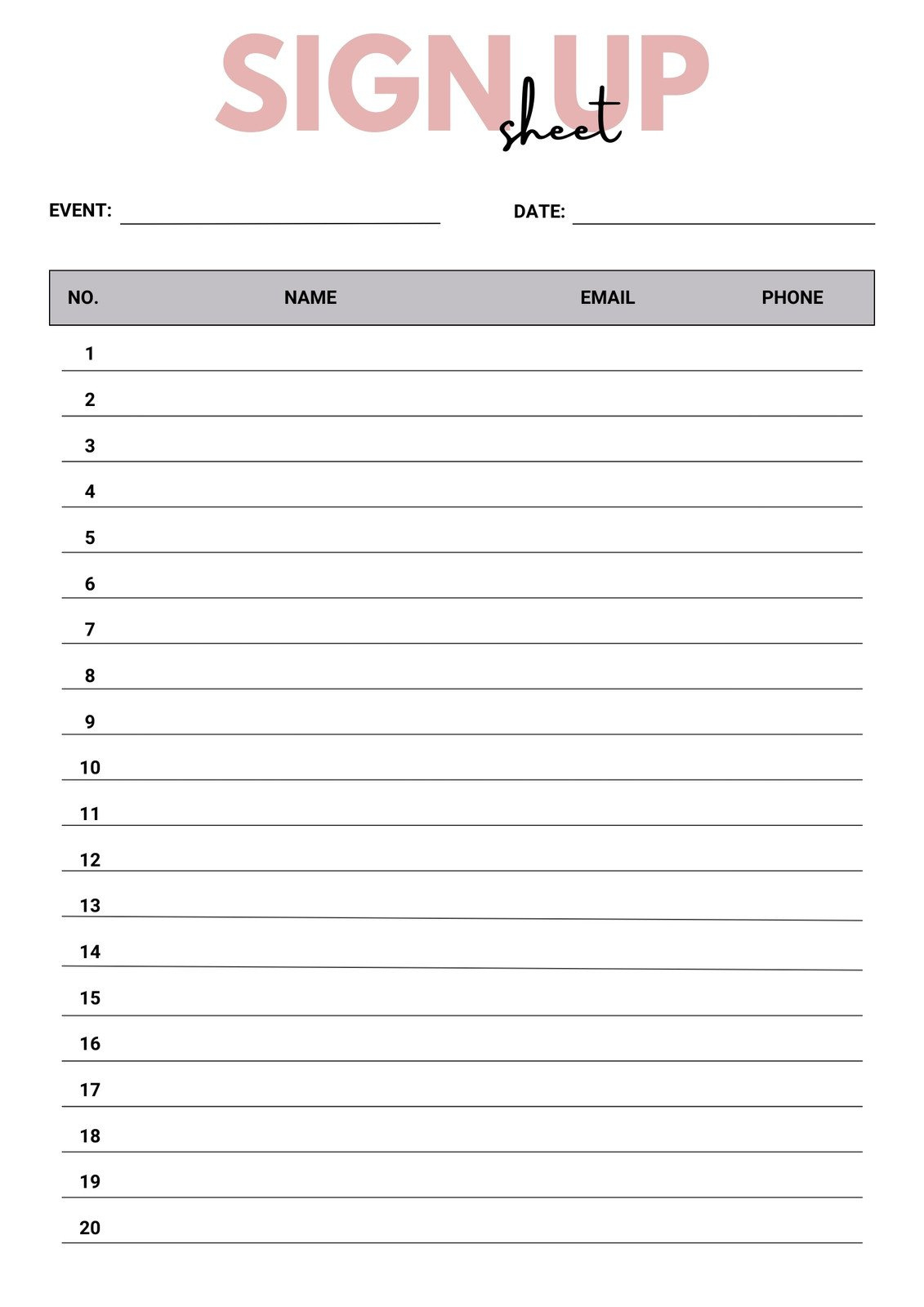 Free And Customizable Sign Up Sheet Templates with regard to Free Printable Sign Up Sheet