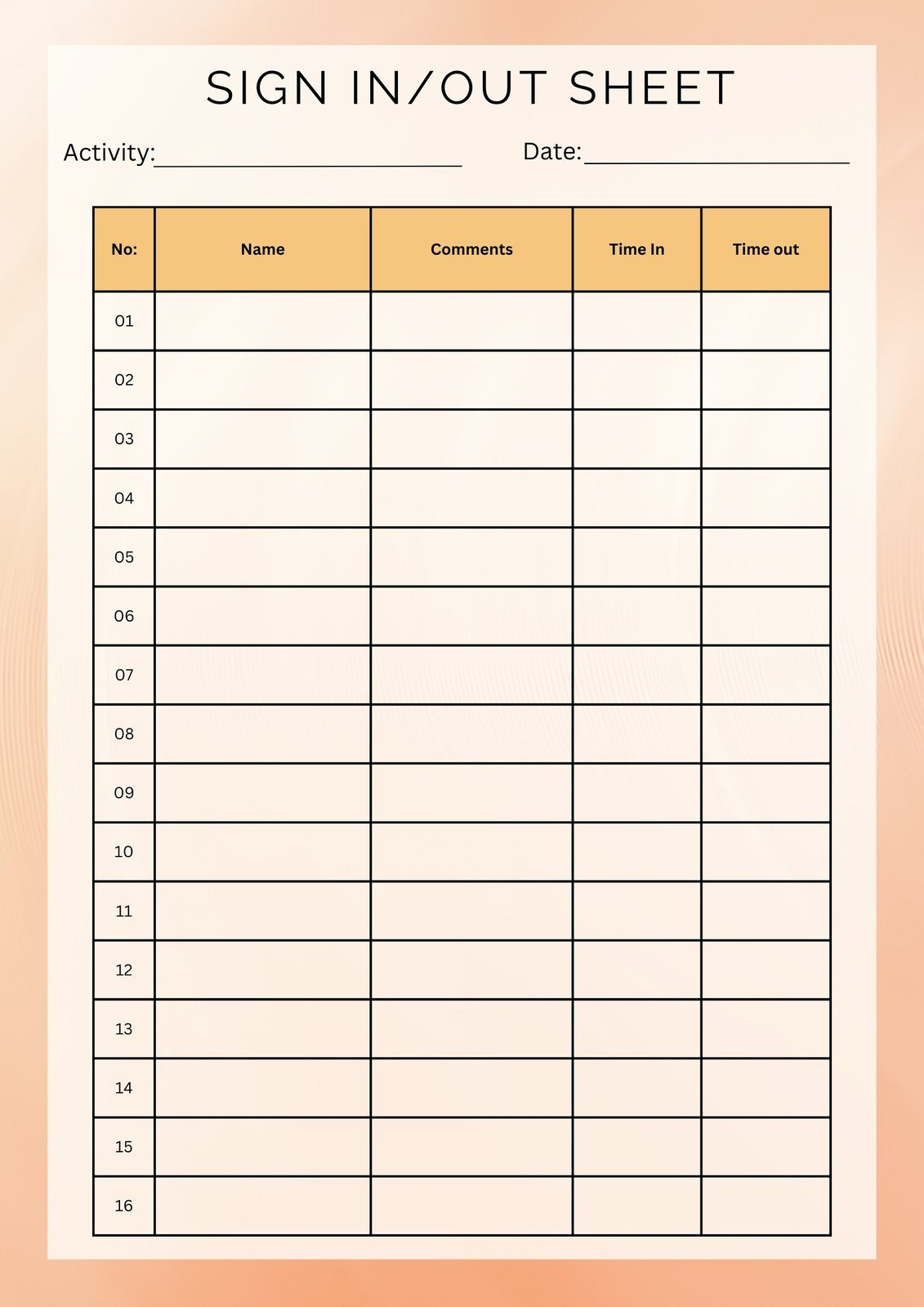 Free And Customizable Signing Templates with regard to Free Printable Sign In And Out Sheets