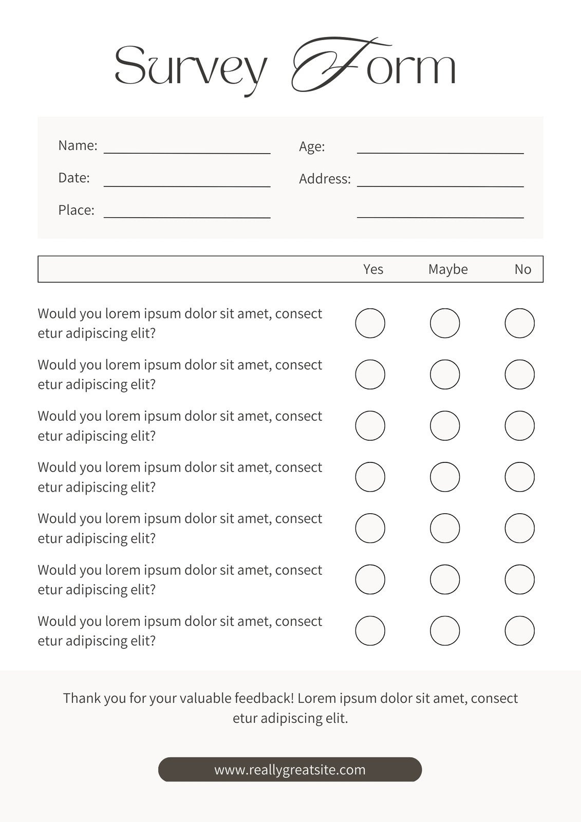 Free And Customizable Survey Templates intended for Free Printable Survey Generator