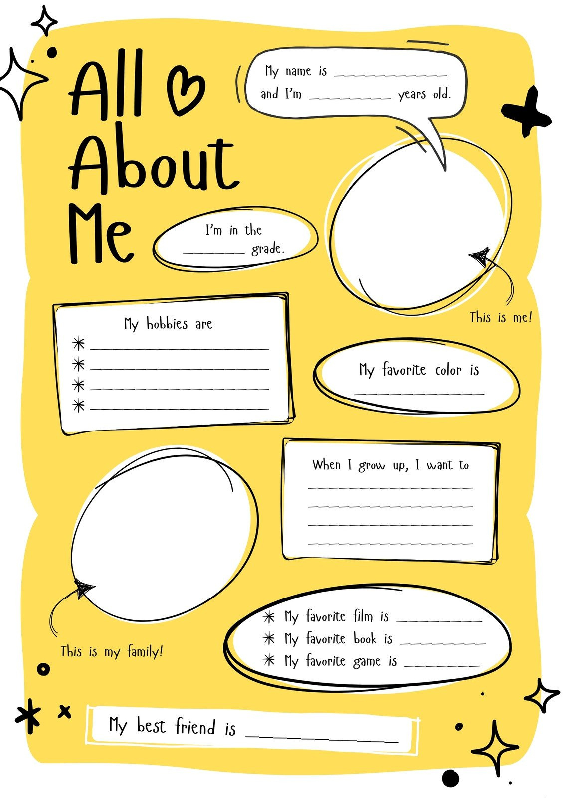 Free And Printable All About Me Worksheet Templates | Canva for Free Printable All About Me Poster