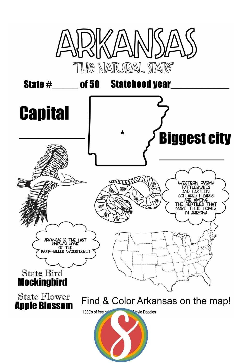 Free Arkansas Coloring Pages — Stevie Doodles - Worksheets Library within Free Printable Arkansas History Worksheets
