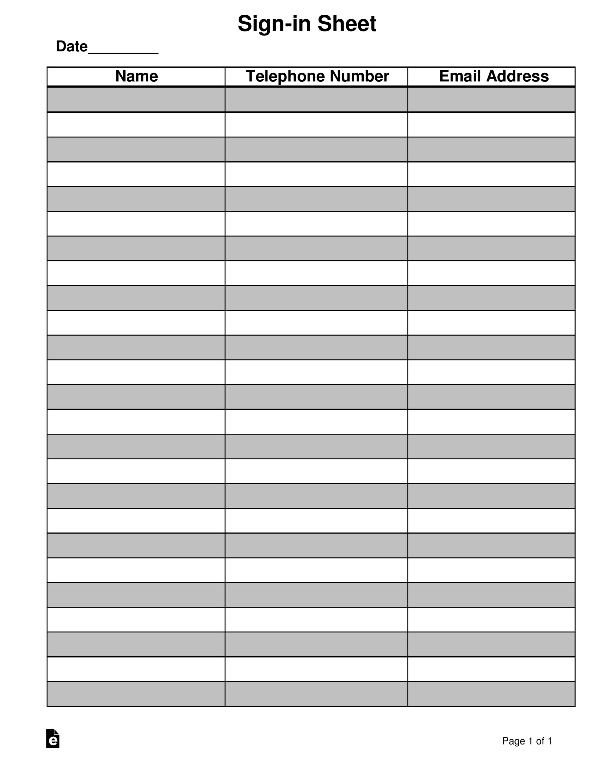 Free Attendance/Guest Sign-In Sheet Template - Pdf | Word – Eforms regarding Free Printable Sign In Sheet