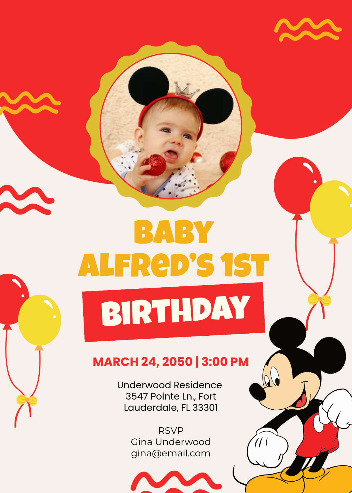 Free Baby Boy Mickey Mouse Invitation Template To Edit Online pertaining to Free Printable Mickey Mouse 1St Birthday Invitations
