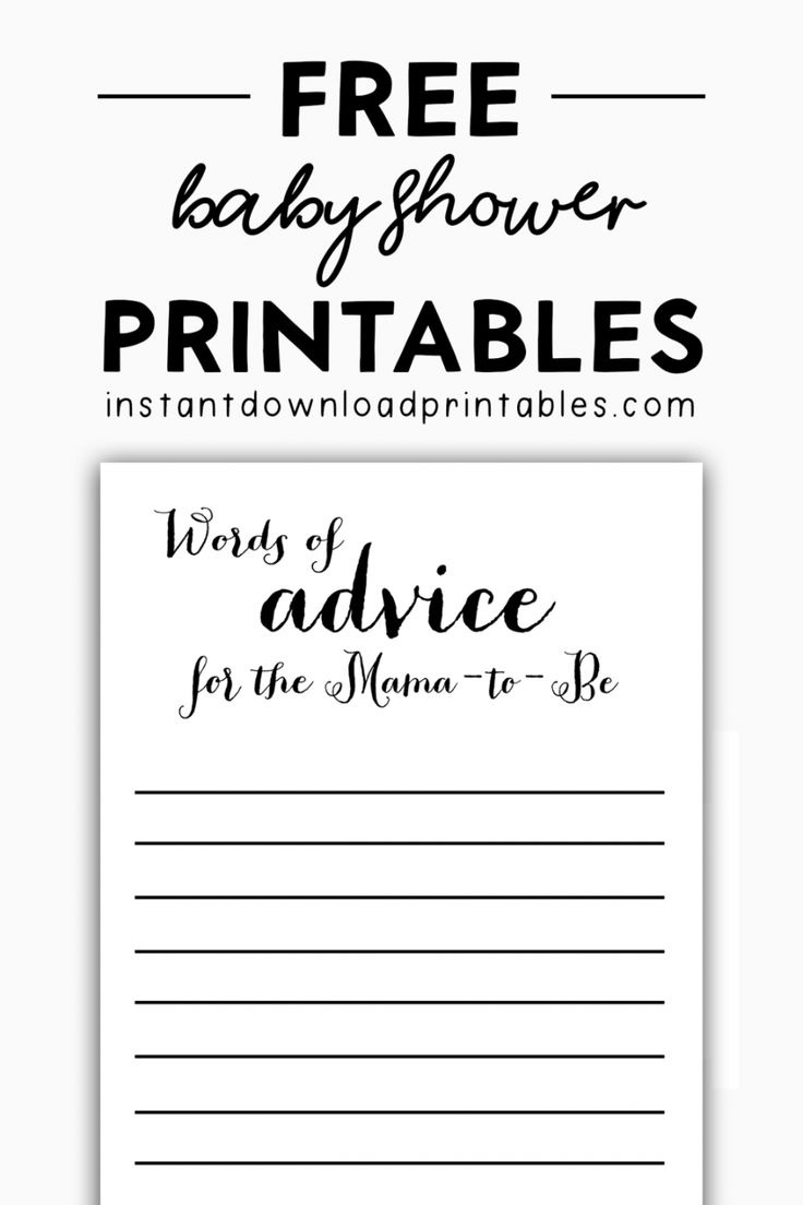 Free Baby Shower Black And White Printables - Instant Download in Free Printable Advice Cards For Baby Shower Template