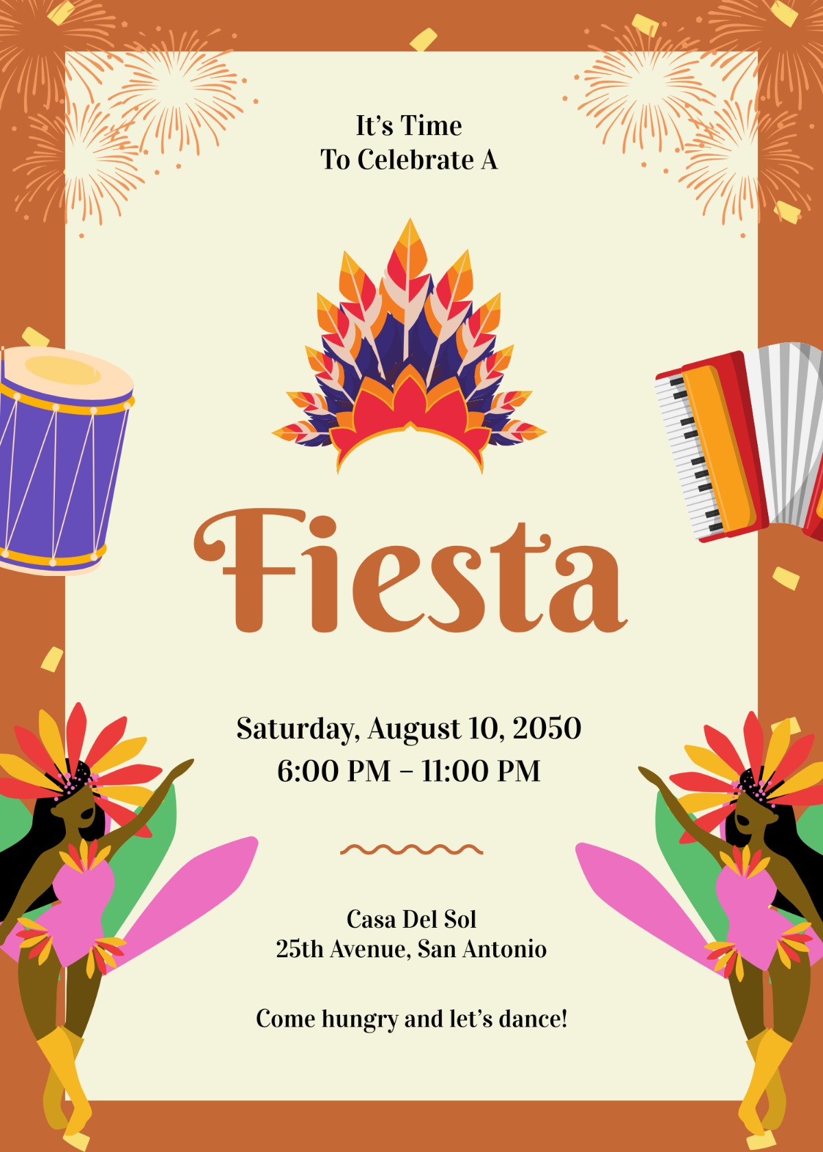 Free Beige And Brown Diy Fiesta Invitation Template To Edit Online throughout Free Printable Fiesta Invitations