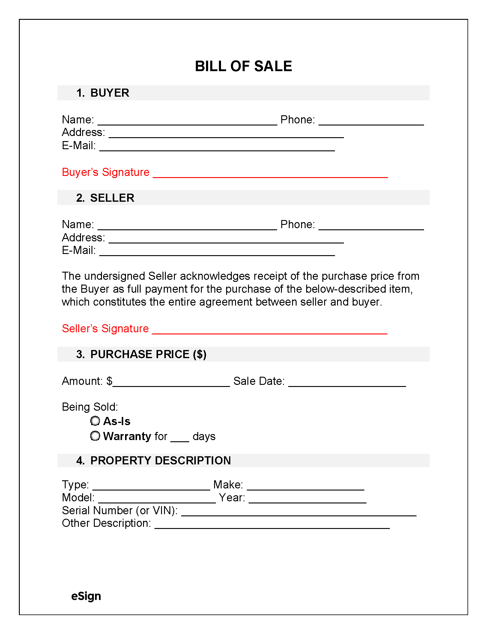 Free Bill Of Sale Forms (23) | Pdf | Word in Free Printable Bill Of Sale Form