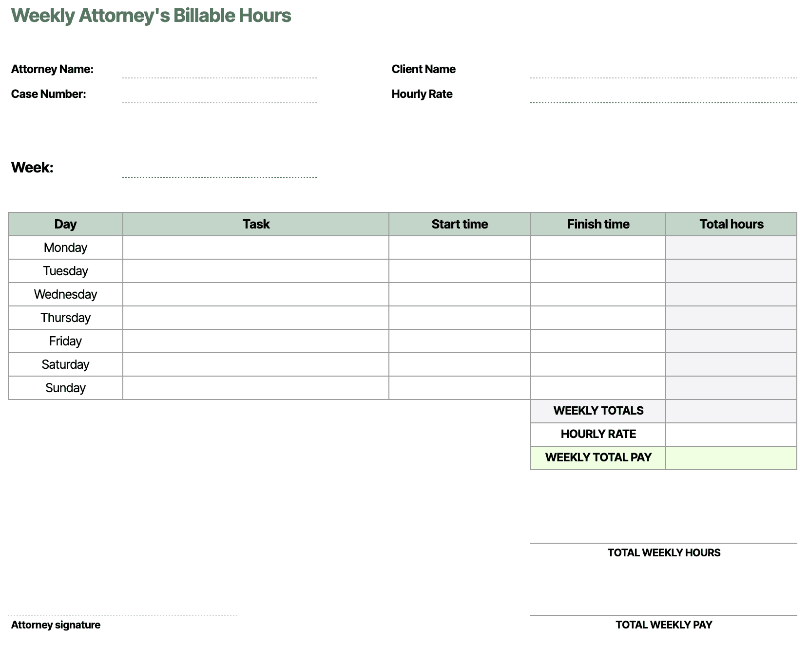 Free Billable Hours Chart [Templates] - Early regarding Free Printable Attorney Timesheets