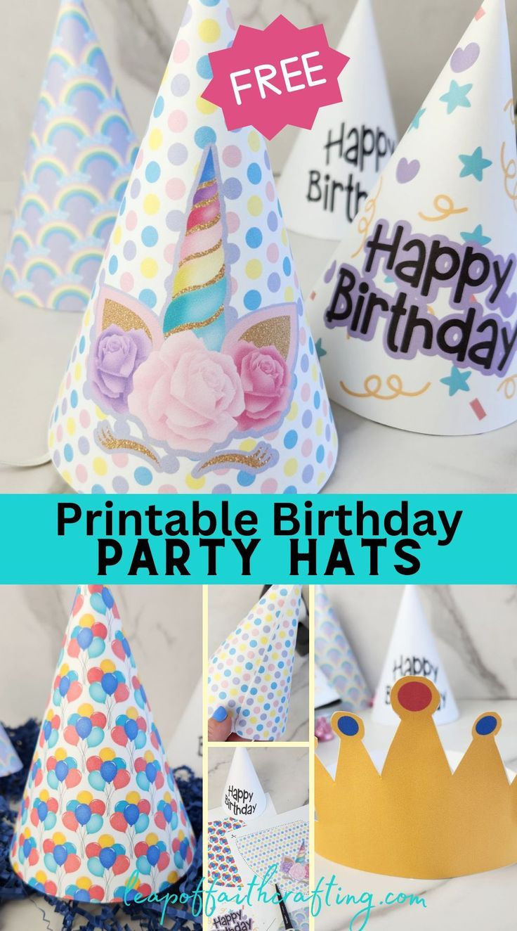 Free Birthday Hats Printable (7 Party Hat Templates!) in Free Printable Party Hat