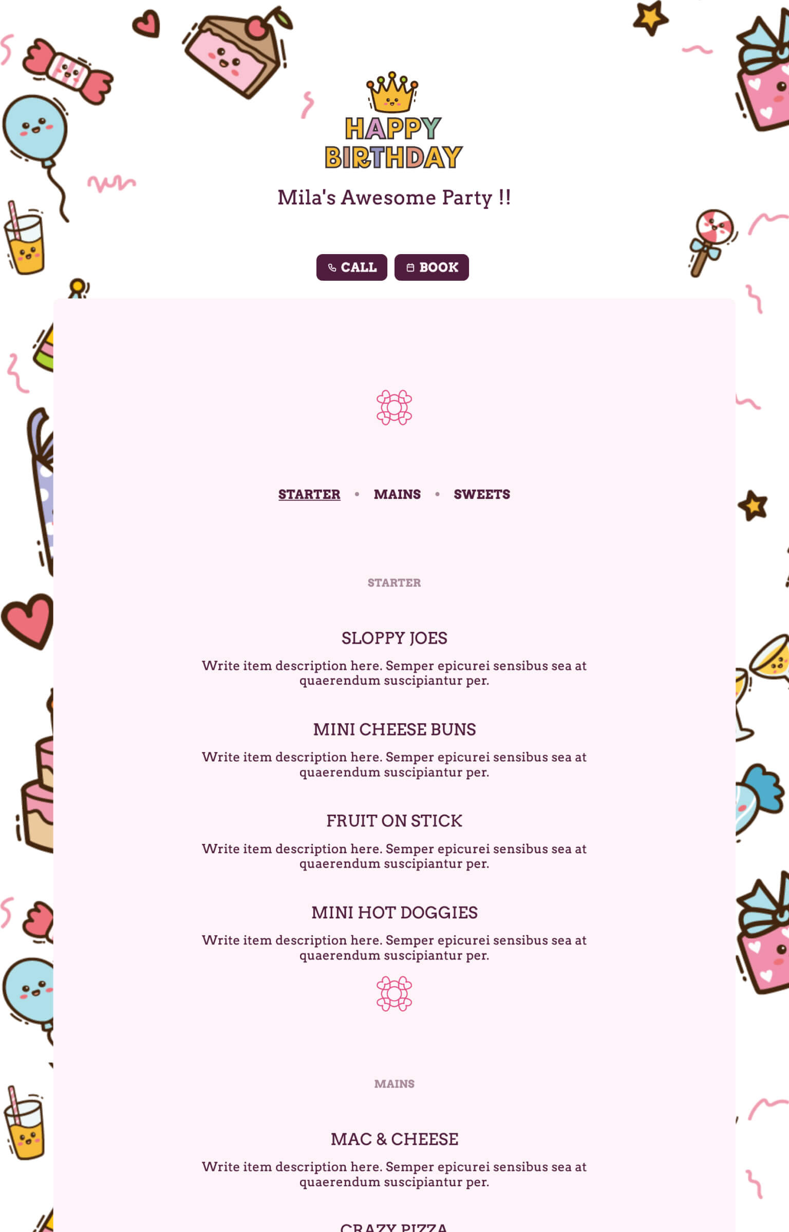 Free Birthday Menu Template | Menuzen in Free Printable Birthday Menu Templates