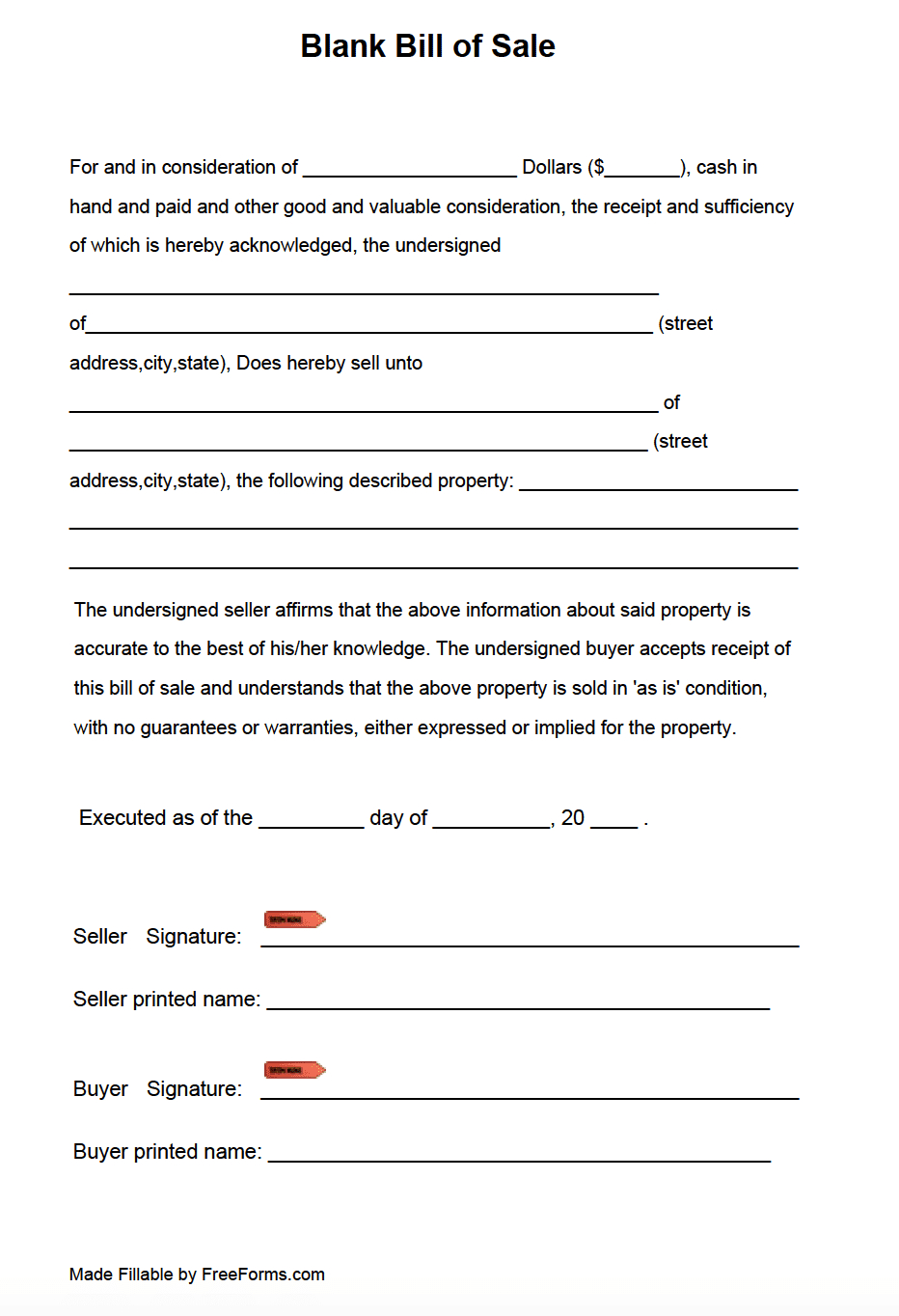 Free Blank Bill Of Sale Form | Pdf pertaining to Free Printable Bill Of Sale Form
