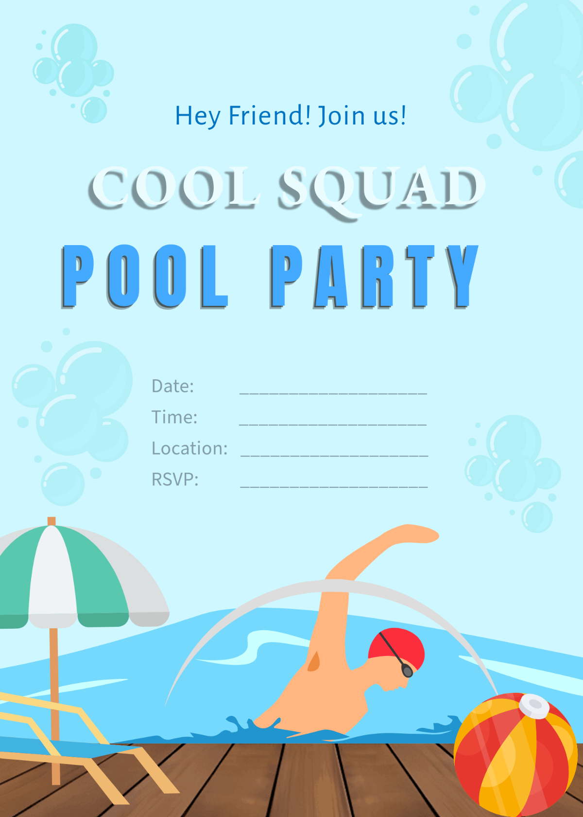 Free Blank Cool Pool Party Invitation Template To Edit Online with regard to Free Printable Pool Party Invitations