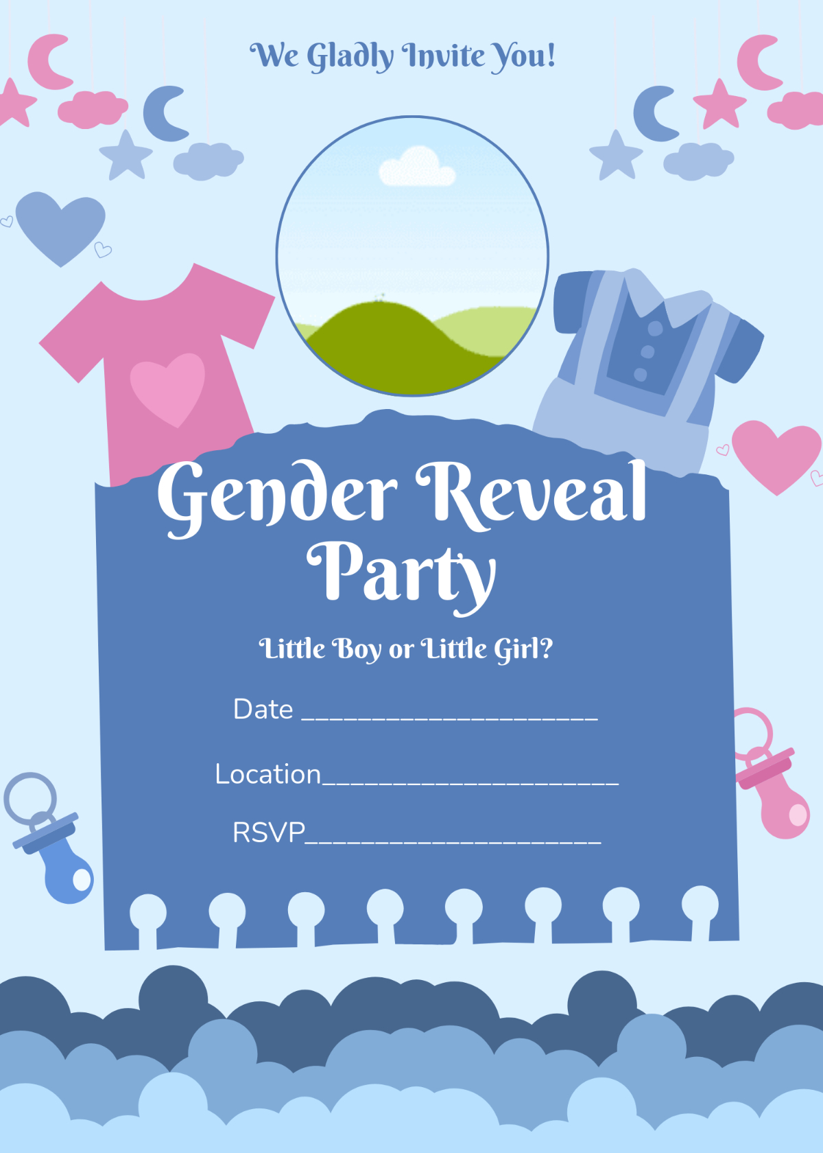 Free Blank Gender Reveal Photo Invitation Template To Edit Online with regard to Free Printable Gender Reveal Invitations