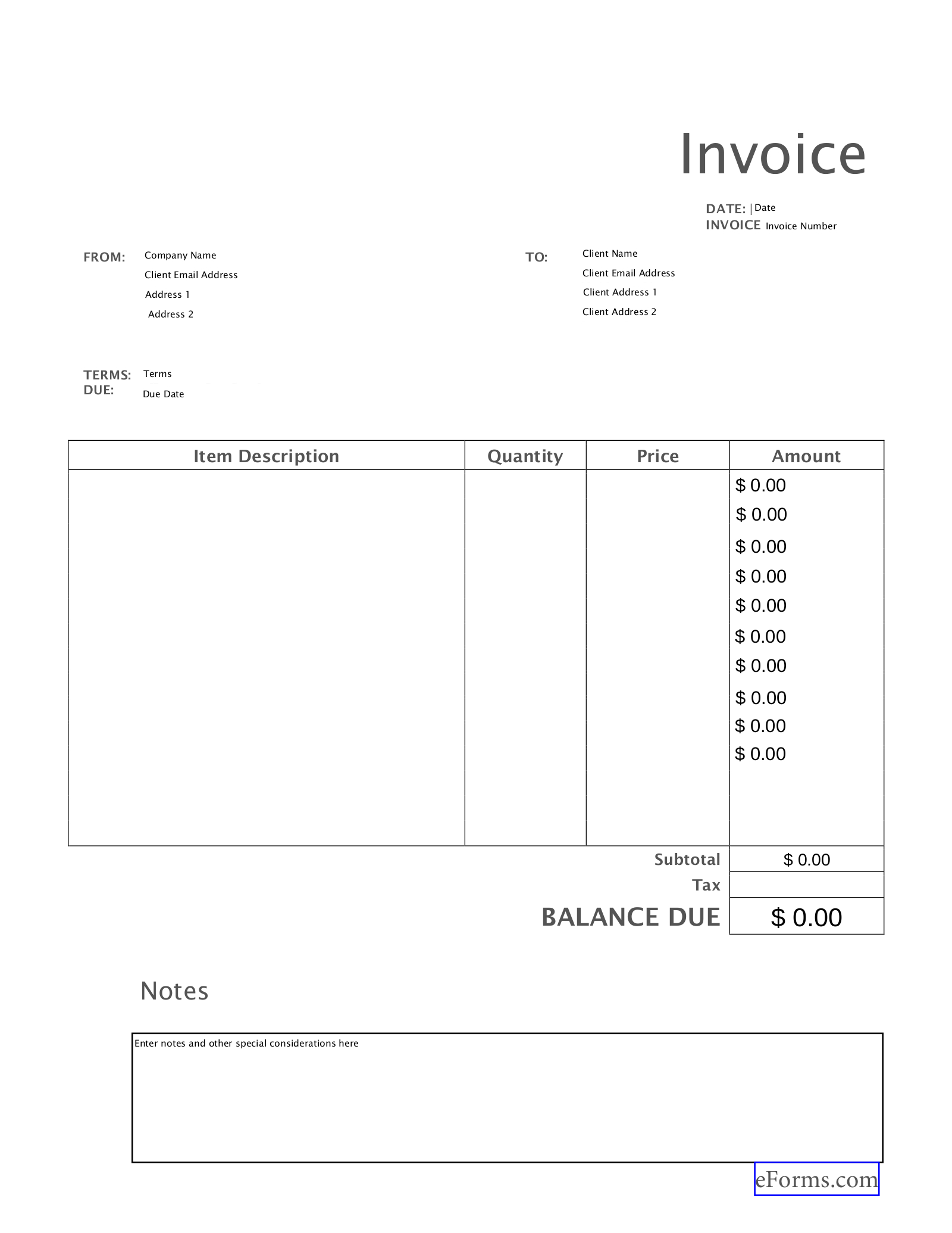 Free Blank Invoice Templates (30) - Pdf – Eforms with regard to Free Printable Blank Invoice Sheet