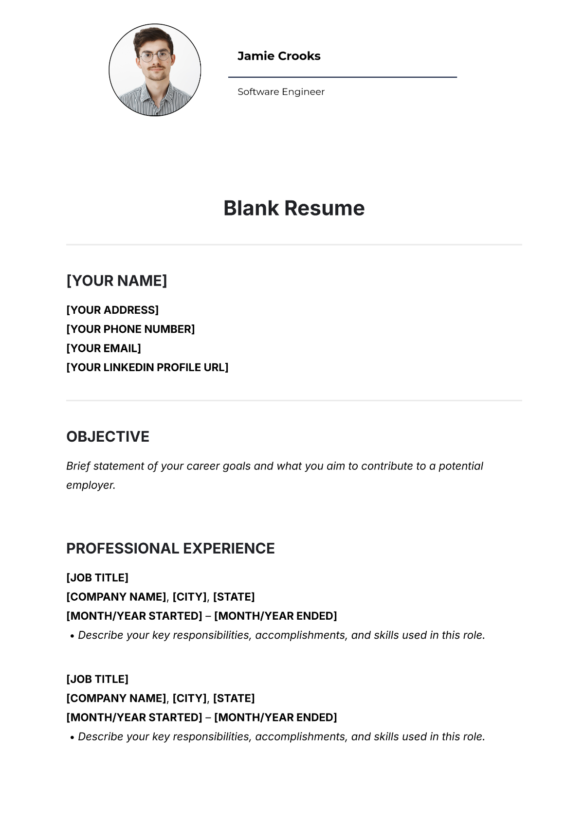 Free Blank Resume Templates To Edit Online And Download throughout Free Blank Resume Forms Printable