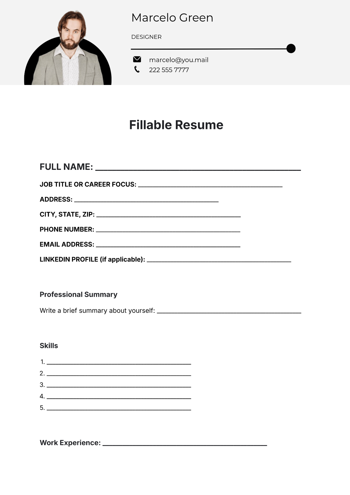 Free Blank Resume Templates To Edit Online And Download with regard to Free Printable Fill In The Blank Resume Templates