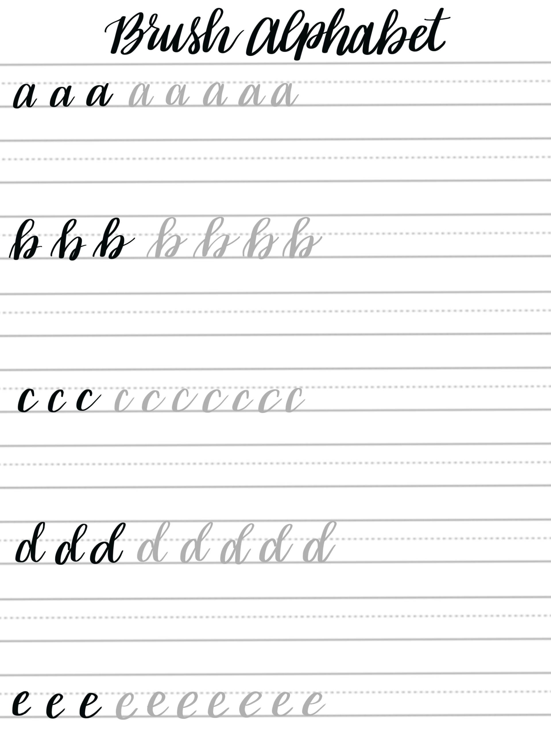 Free Brush Lettering Practice Sheets: Lowercase Alphabet with regard to Calligraphy Practice Sheets Printable Free
