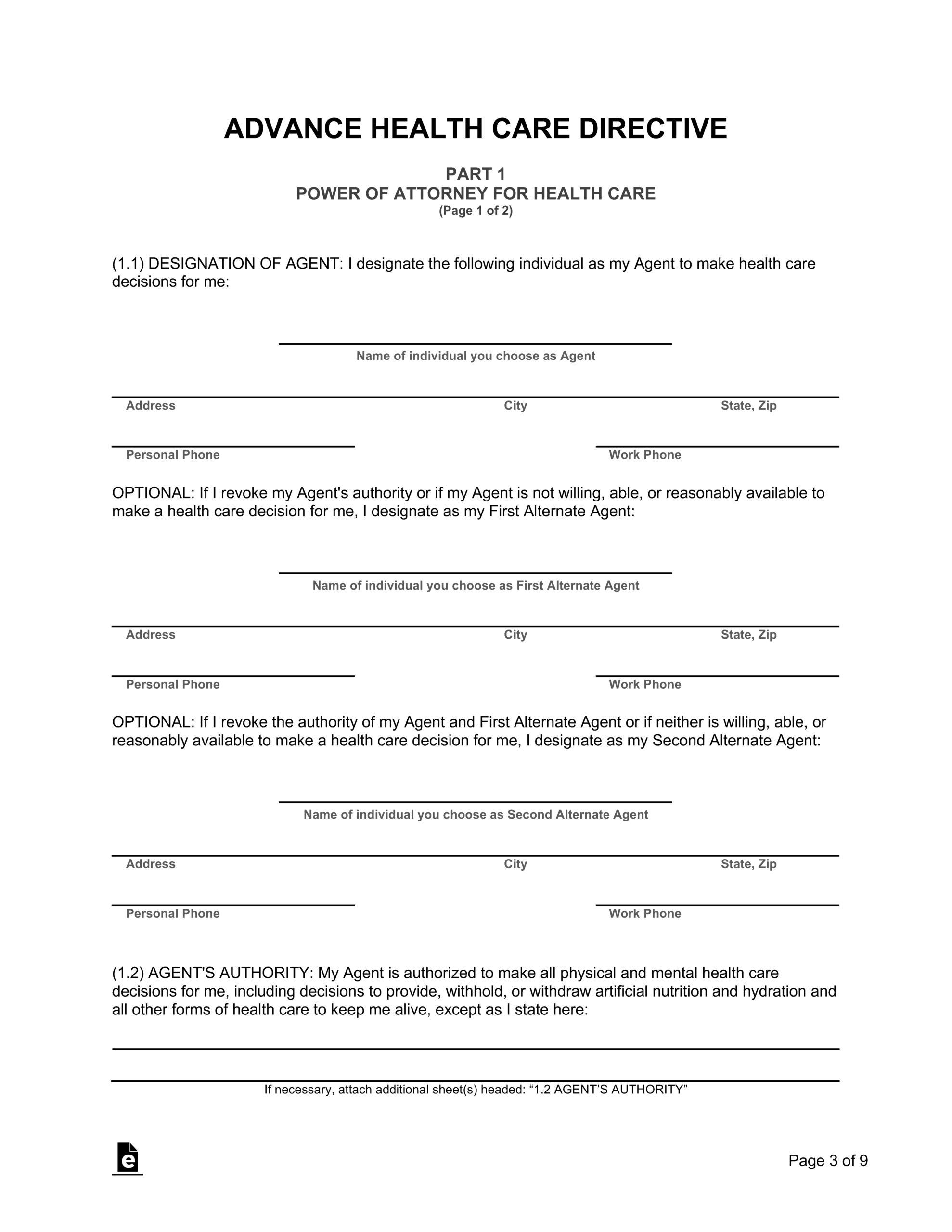 Free California Advance Directive Form Template - Pdf | Word – Eforms intended for Free Printable Advance Directive Form