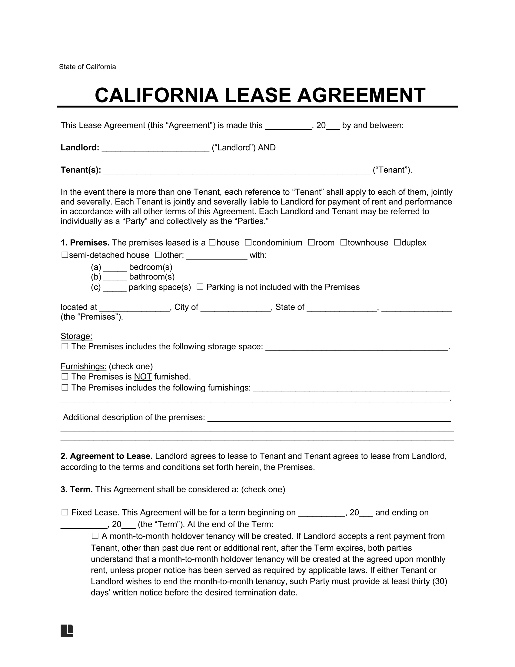Free California Lease Agreement Template | Pdf & Word inside Free Printable Legal Forms California