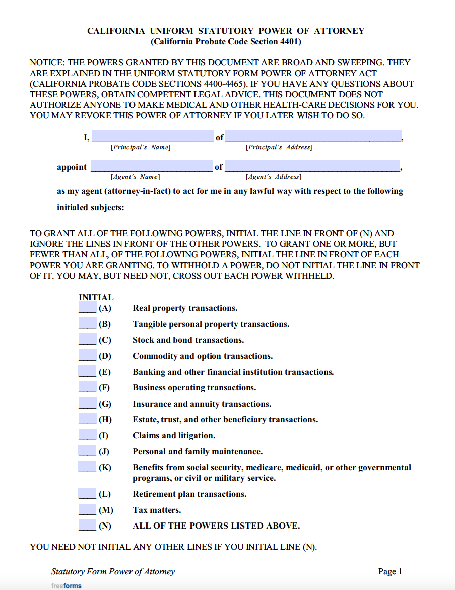 Free California Power Of Attorney Forms | Pdf pertaining to Free Printable Legal Forms California