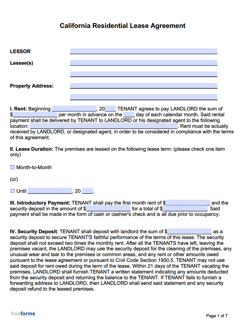 Free California Rental Lease Agreement Templates | Pdf | Word within Free Printable California Residential Lease Agreement