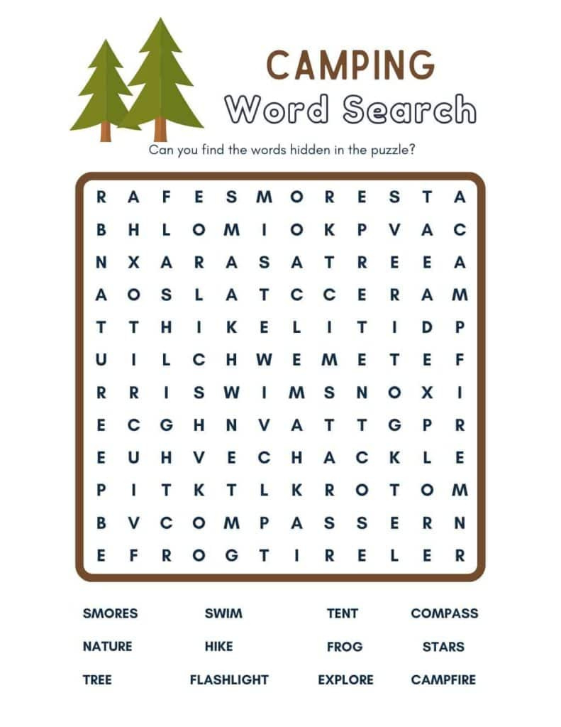 Free Camping Word Search Printables (Easy And Hard) - Fox Farm inside Word Search Free Printable Easy