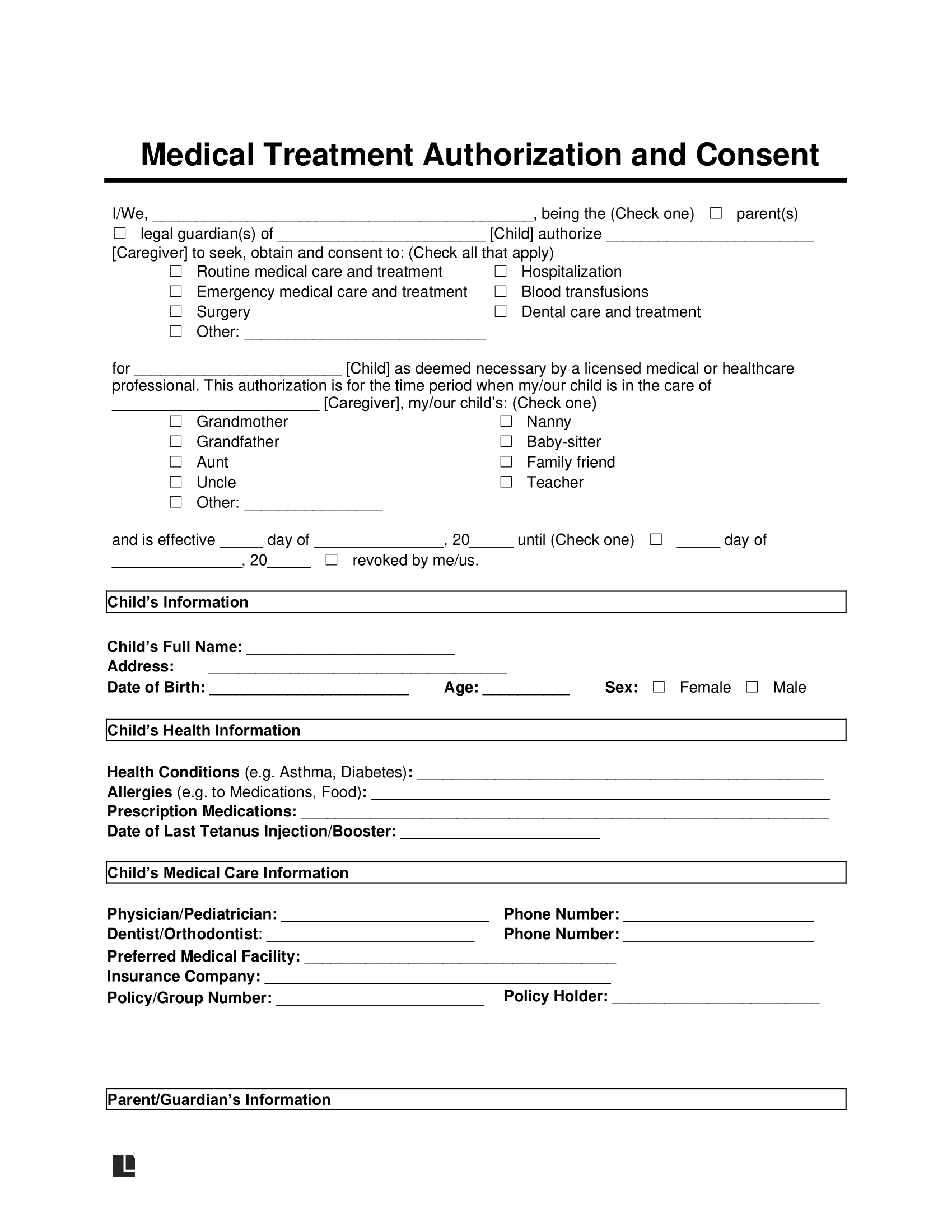 Free Child Medical Consent Form Template | Pdf & Word intended for Free Printable Child Medical Consent Form