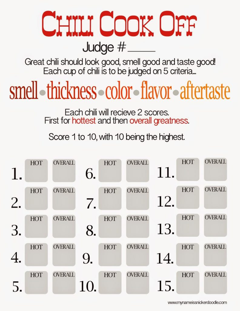 Free Chili Cook Off Score Card - My Name Is Snickerdoodle within Chili Cook Off Printables Free