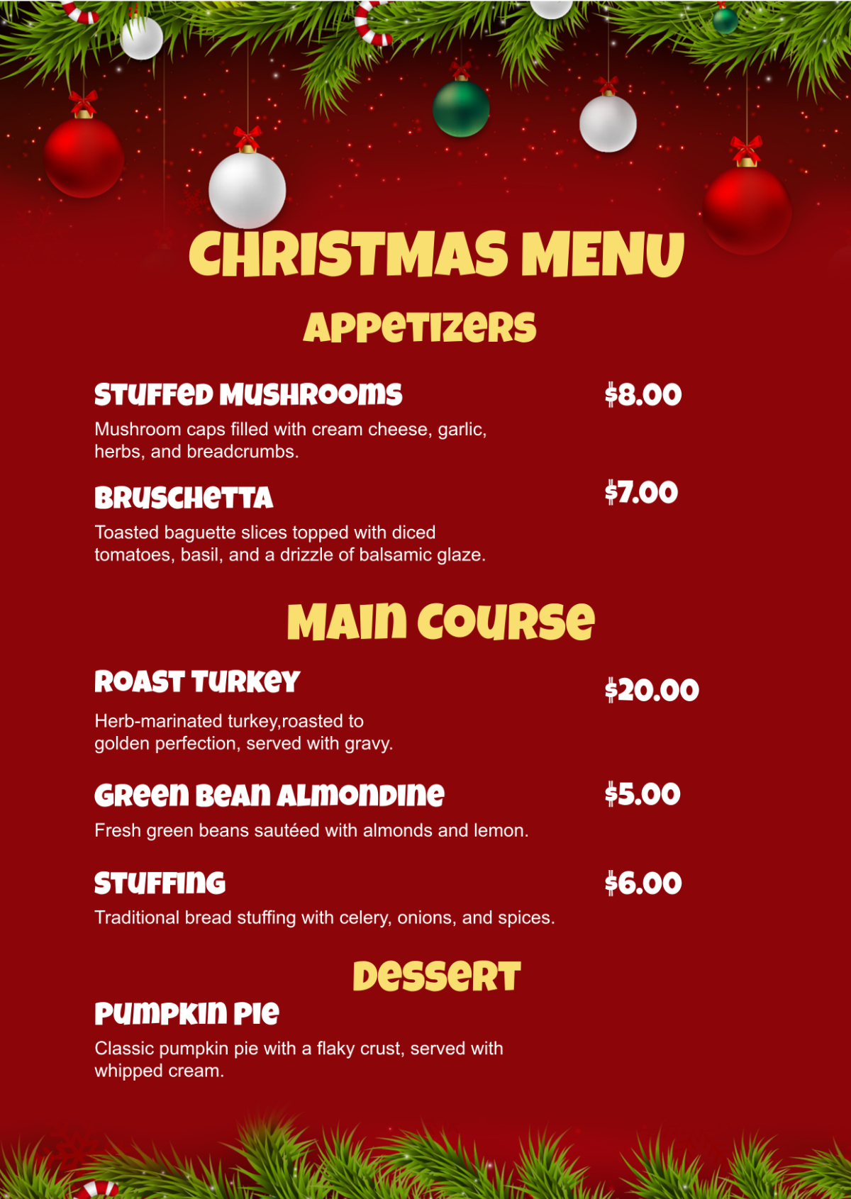 Free Christmas Menu Templates, Editable And Printable in Christmas Menu Printable Template Free