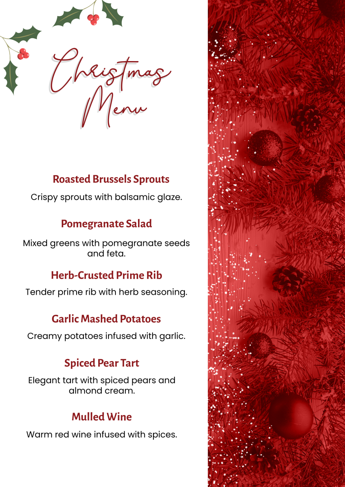 Free Christmas Menu Templates, Editable And Printable within Christmas Menu Printable Template Free