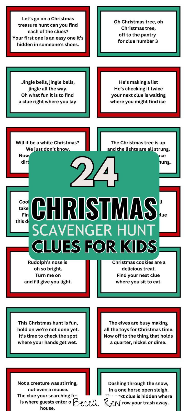 Free Christmas Scavenger Hunt Clues For Kids in Free Printable Christmas Treasure Hunt Clues
