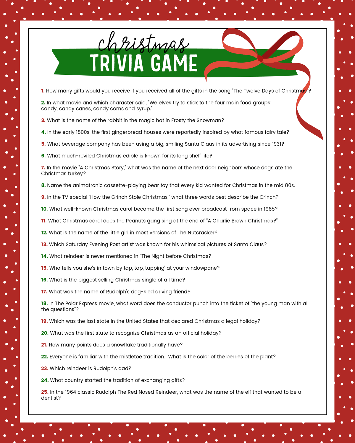 Free Christmas Trivia Printables {Games For The Family!} | Lil' Luna throughout Free Printable Christmas Trivia Quiz