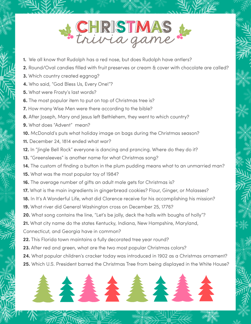 Free Christmas Trivia Printables {Games For The Family!} | Lil' Luna with regard to Free Printable Christmas Trivia Quiz