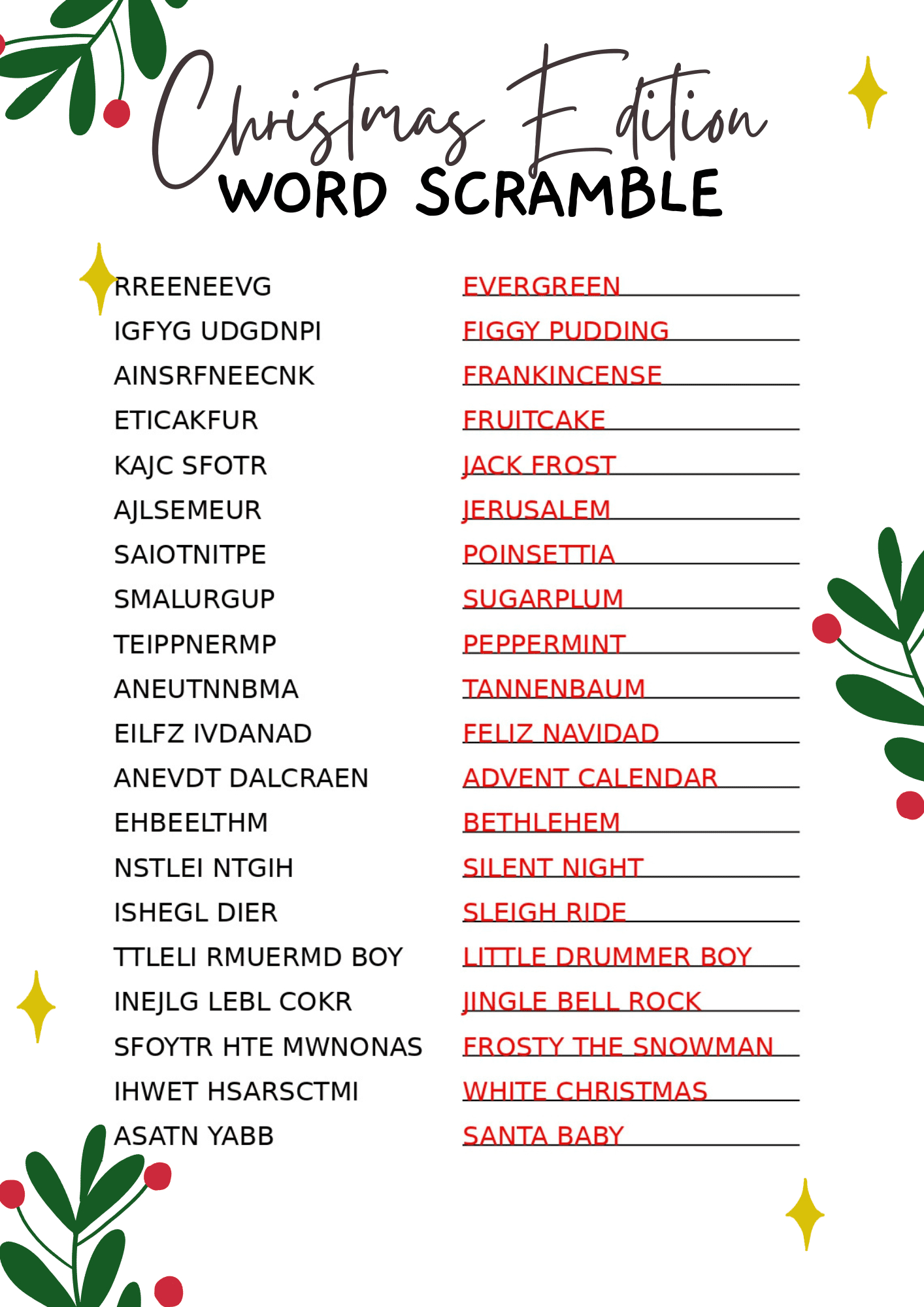 Free Christmas Word Scramble Printables For 2025 - Crazy Laura for Free Printable Christmas Word Scramble With Answers