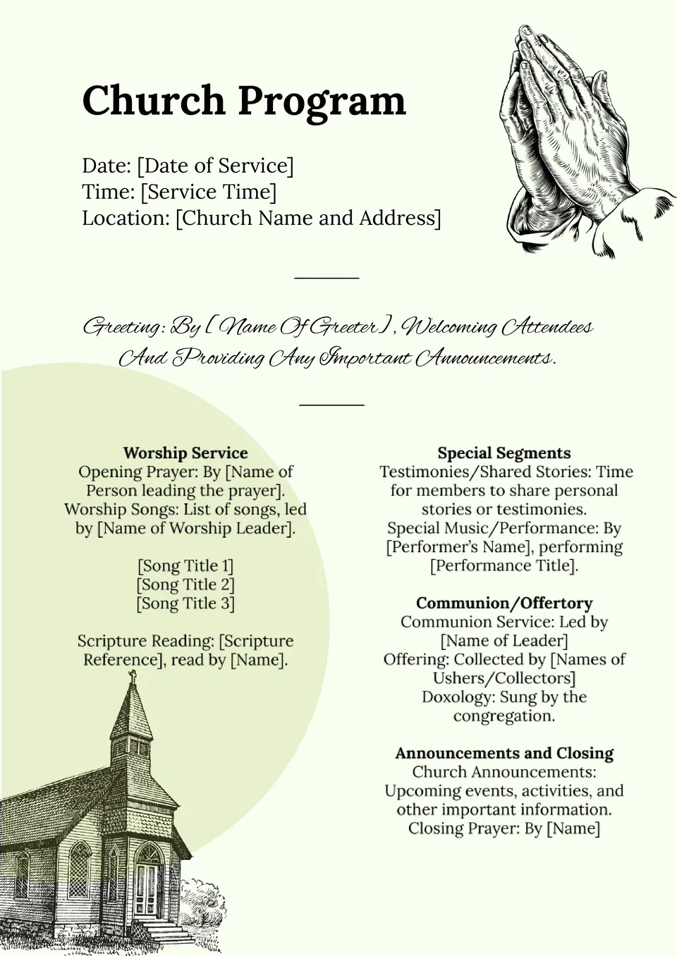 Free Church Program Template For Google Docs intended for Free Printable Church Program Templates