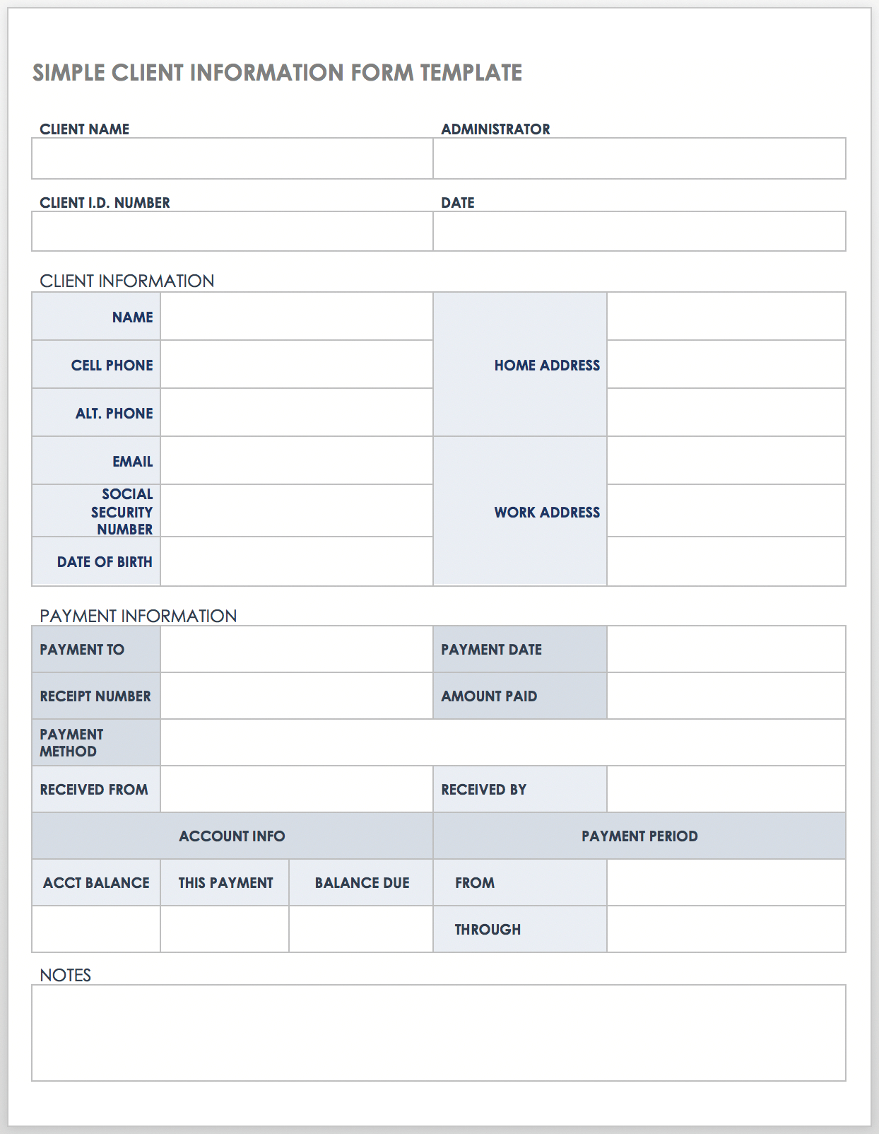 Free Client Information Forms & Templates | Smartsheet intended for Free Printable Customer Information Sheets