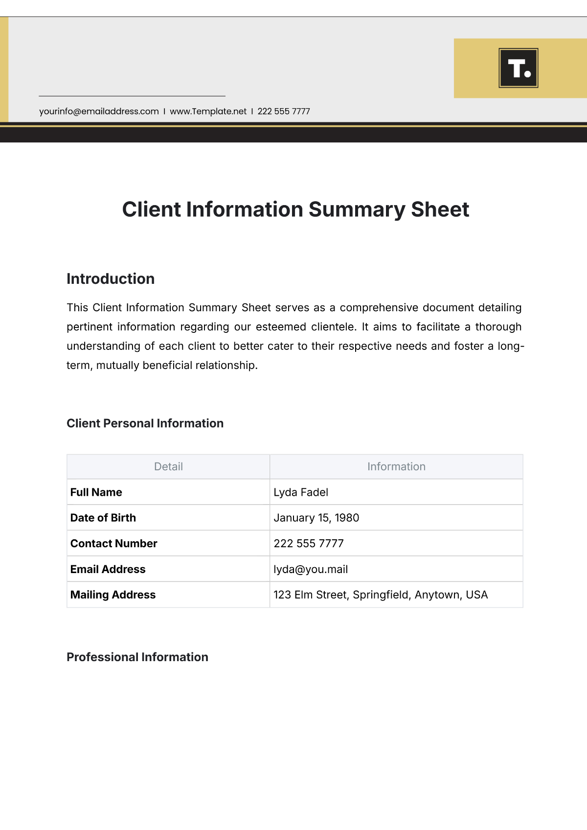 Free Client Information Summary Sheet Template To Edit Online throughout Free Printable Customer Information Sheets