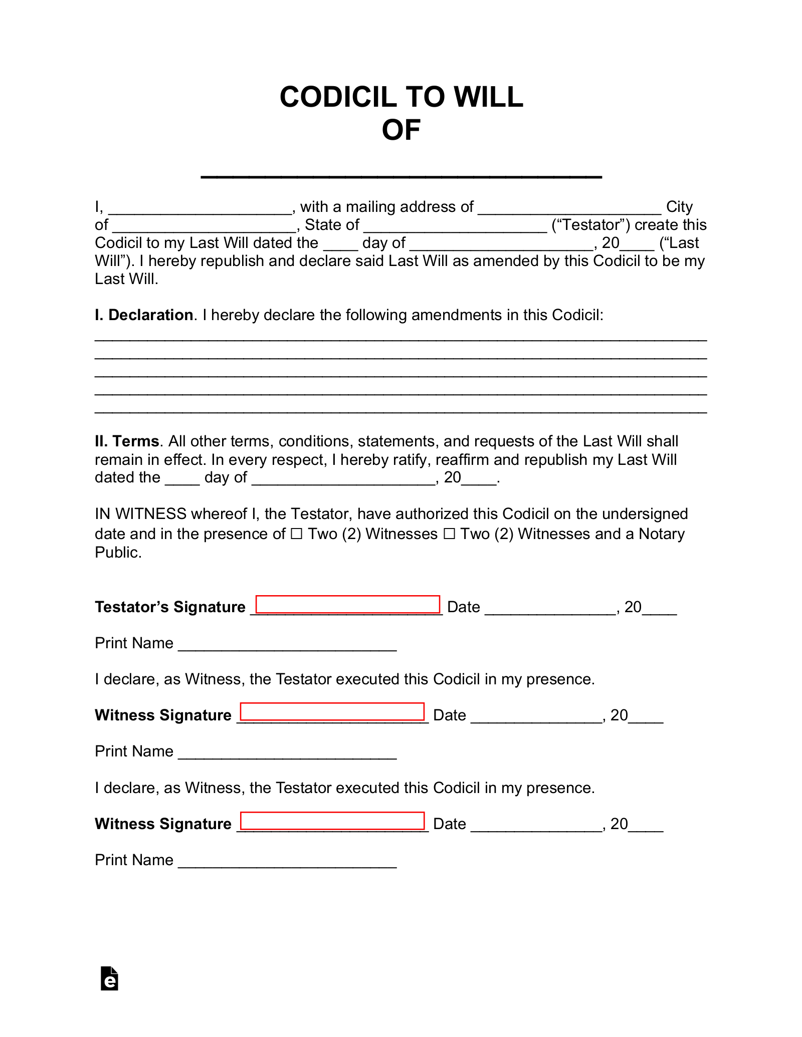 Free Codicil To Will Form - Pdf | Word – Eforms with Free Printable Codicil Form