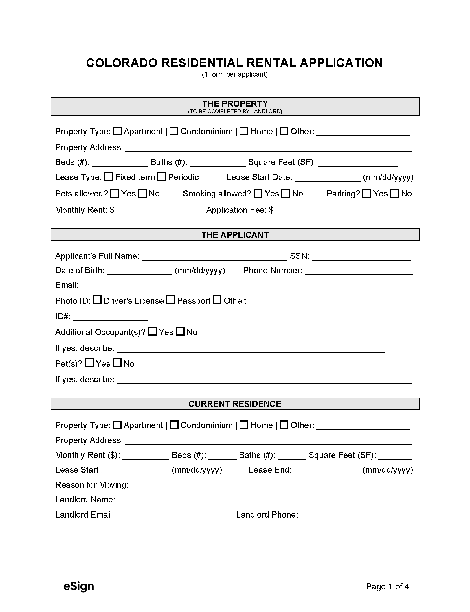Free Colorado Rental Application Form | Pdf | Word inside Free Printable House Rental Application Form