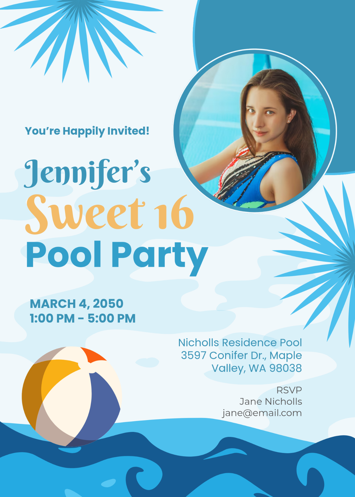 Free Creative Sweet 16 Pool Party Invitation Template To Edit Online inside Free Printable Water Birthday Party Invitations