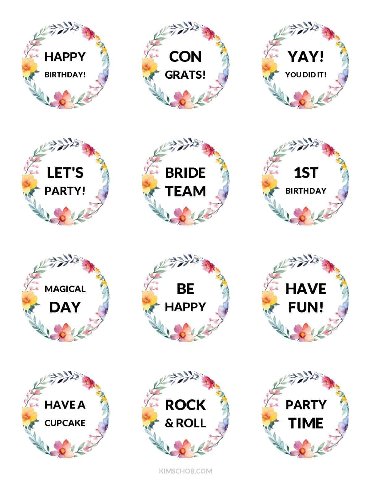 Free Cupcake Topper Printables (Gift Tags, Wrappers, Etc) - Kim Schob in Free Printable Cupcake Toppers